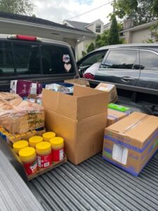 Truck bed filled with donated food items